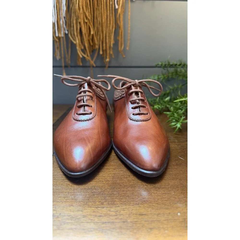 Via Spiga Womens Leather Dress Shoes Brown Pointed Toe Made in Italy-luxury 6.5